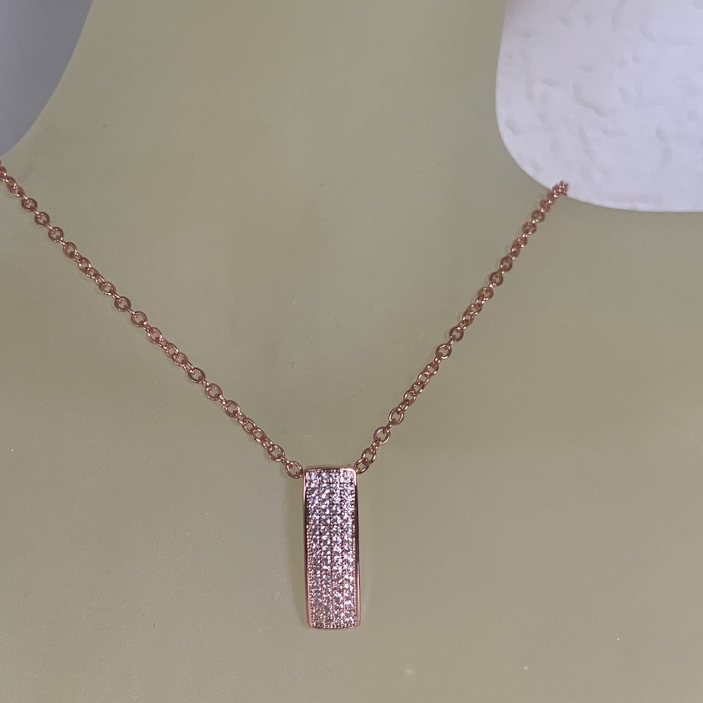 NWOT Rose Gold (Pink) Tone Pave CZ Pendant + Chain